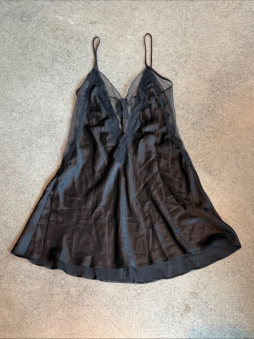 Vintage Black Satin and Lace Slip Dress - Sexy Chemise